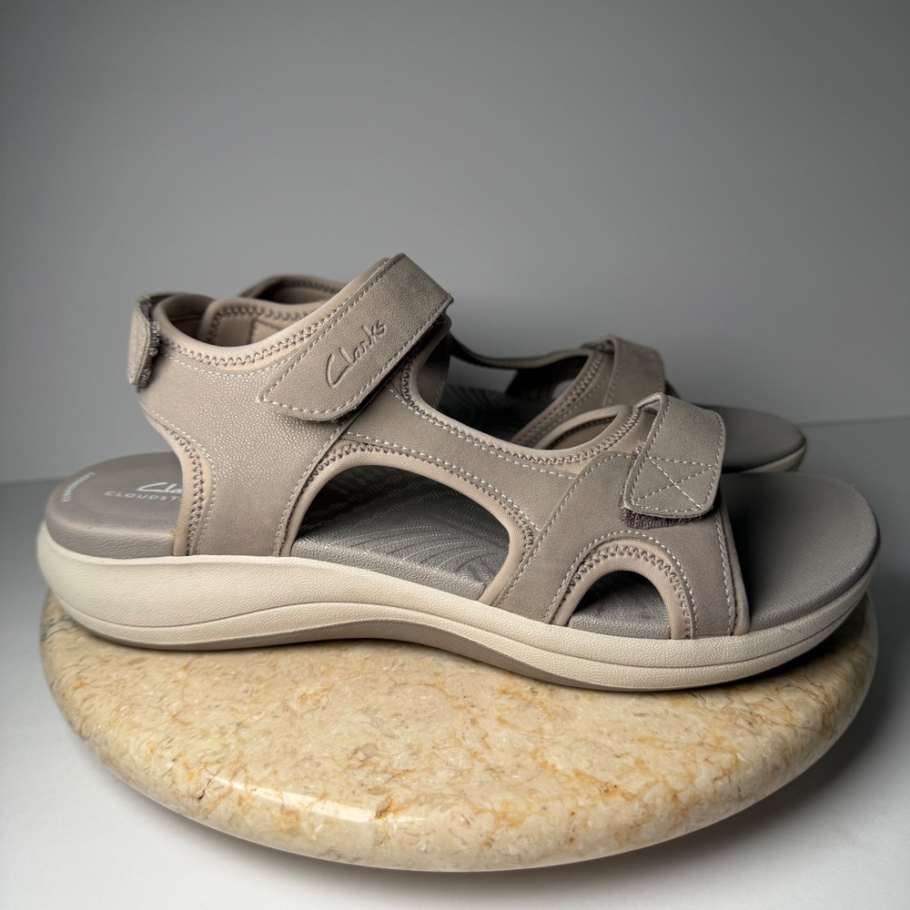 Clarks Mira Bay Cloudsteppers 10 Stone Taupe Strappy Sport Sandals 261714134075